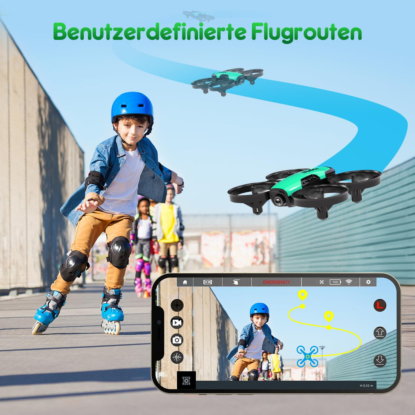 Loolinn | Drohne mit Kamera als Geschenk für Kinder - Mini Drohne Ferngesteuert mit Video & Fotos/Einstellbare Kamera/Zwei Batterien/Geprüftes C0-Zertifikat (Geschenk für Jungen und Mädchen)