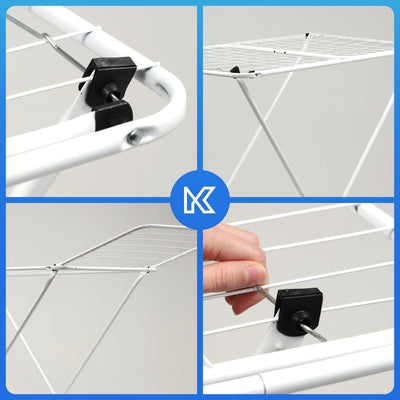 KADAX Wäscheflügeltrockner, Wäscheständer mit Flügeln, Trockenlänge 18m/23m, Luftstromwäscheständer aus pulverbeschichteten Stahl, klappbarer Trockner (Weiß/2-Flügel)