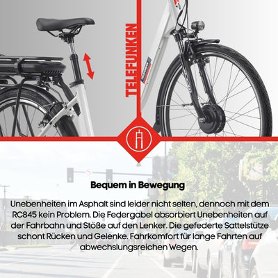 TELEFUNKEN E-Bike Damen 28 Zoll, Elektrofahrrad Frontmotor, 7-Gang Nabenschaltung, V-Bremsen, Pedelec Citybike inkl. Fahrradschloss, RC845 Multitalent