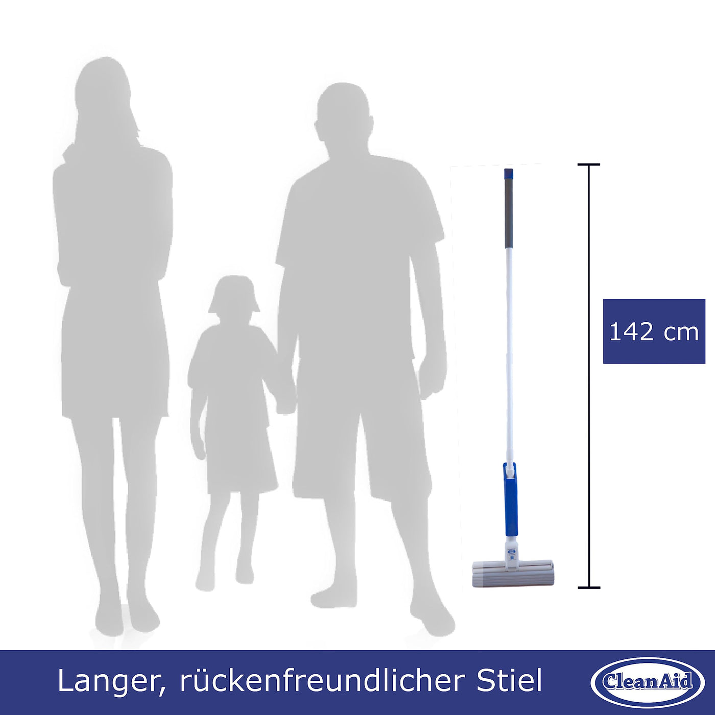 CleanAid OneTouch Magic Wischmopp Bodenwischer - saugstarker PVA Schwamm - Schwammwischmopp mit Auswringfunktion - Tierhaarentferner, optimal für alle glatten Oberflächen, Fliesen, Laminat, Holzboden