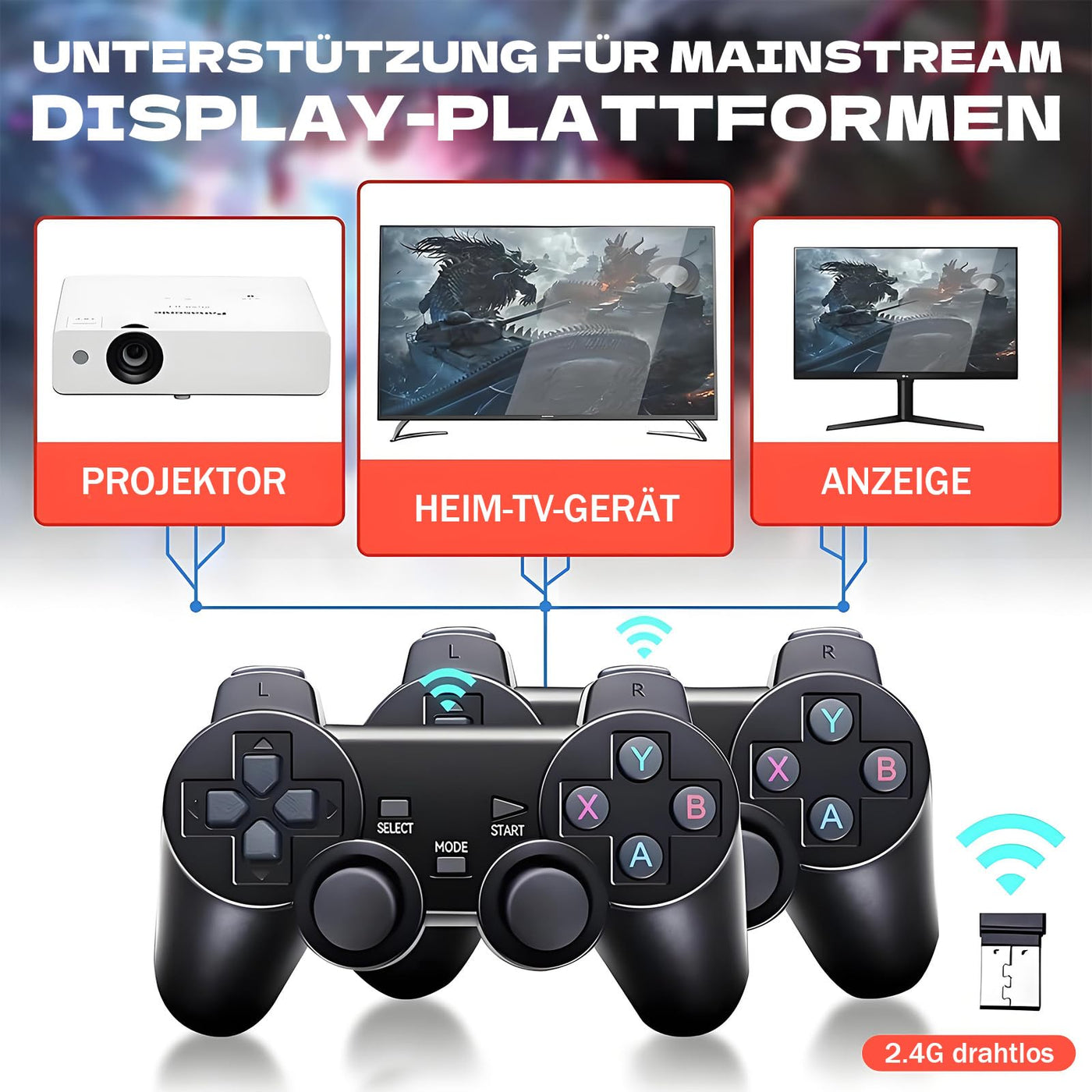 XIXIMENG X2 Plus Retro Konsole Spielkonsole Game Stick 4K,50000+ Spiele 40+ Emulator,Plug and Play Videospielkonsole Retro mit Wireless Controller,Tragbare Spielkonsole,Geschenk für Erwachsene (128G)