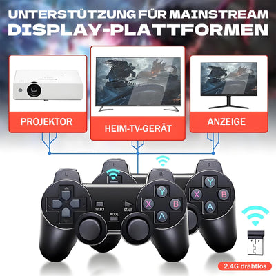 XIXIMENG X2 Plus Retro Konsole Spielkonsole Game Stick 4K,50000+ Spiele 40+ Emulator,Plug and Play Videospielkonsole Retro mit Wireless Controller,Tragbare Spielkonsole,Geschenk für Erwachsene (128G)