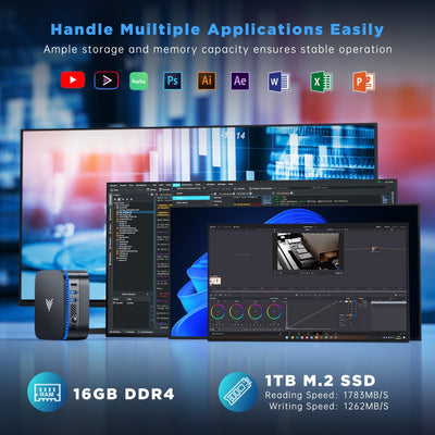 NiPoGi Mini PC Ιntel 12. Gen Alder Lake-N N100(Bis zu 3.4GHz) 16GB DDR4/1024GB M.2 SSD,Mini Desktop PC Dualband-WiFi/BT 4.2/RJ45,Mini Computer 4K@60HZ UHD Dual Display, Micro PC für Büro/Unterhaltungs