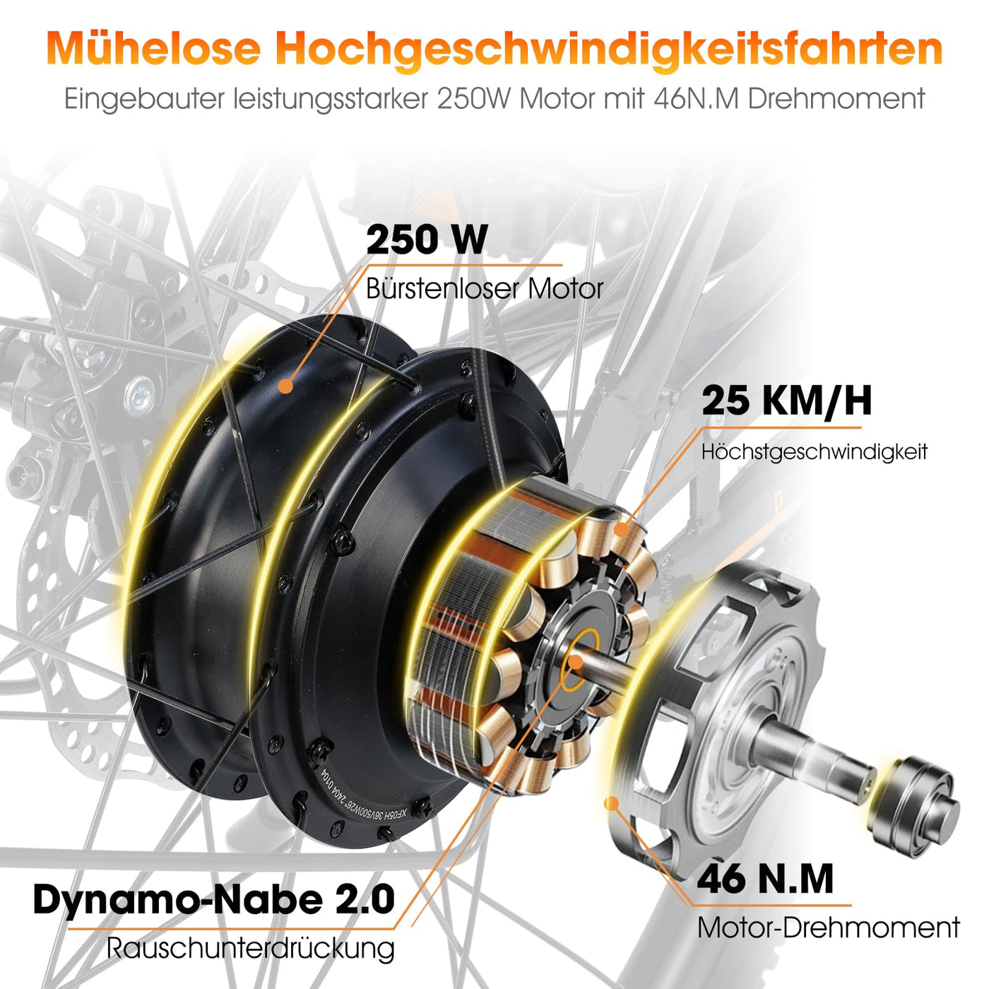 Hiland 26 Zoll Elektro-Mountainbike mit 250W Motor & 36V 7.8Ah Akku, Elektrofahrrad für Männer Frauen, All-Terrain Erwachsene Elektro-MTB mit Gabelfederung, Weiß