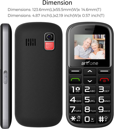 artfone 182 Seniorenhandy mit großen Tasten | Seniorenhandy ohne Vertrag | GSM Dual-SIM-Handy für Senioren mit Notruftaste |1.77 -Inch Rentner Handy |1400 mAh