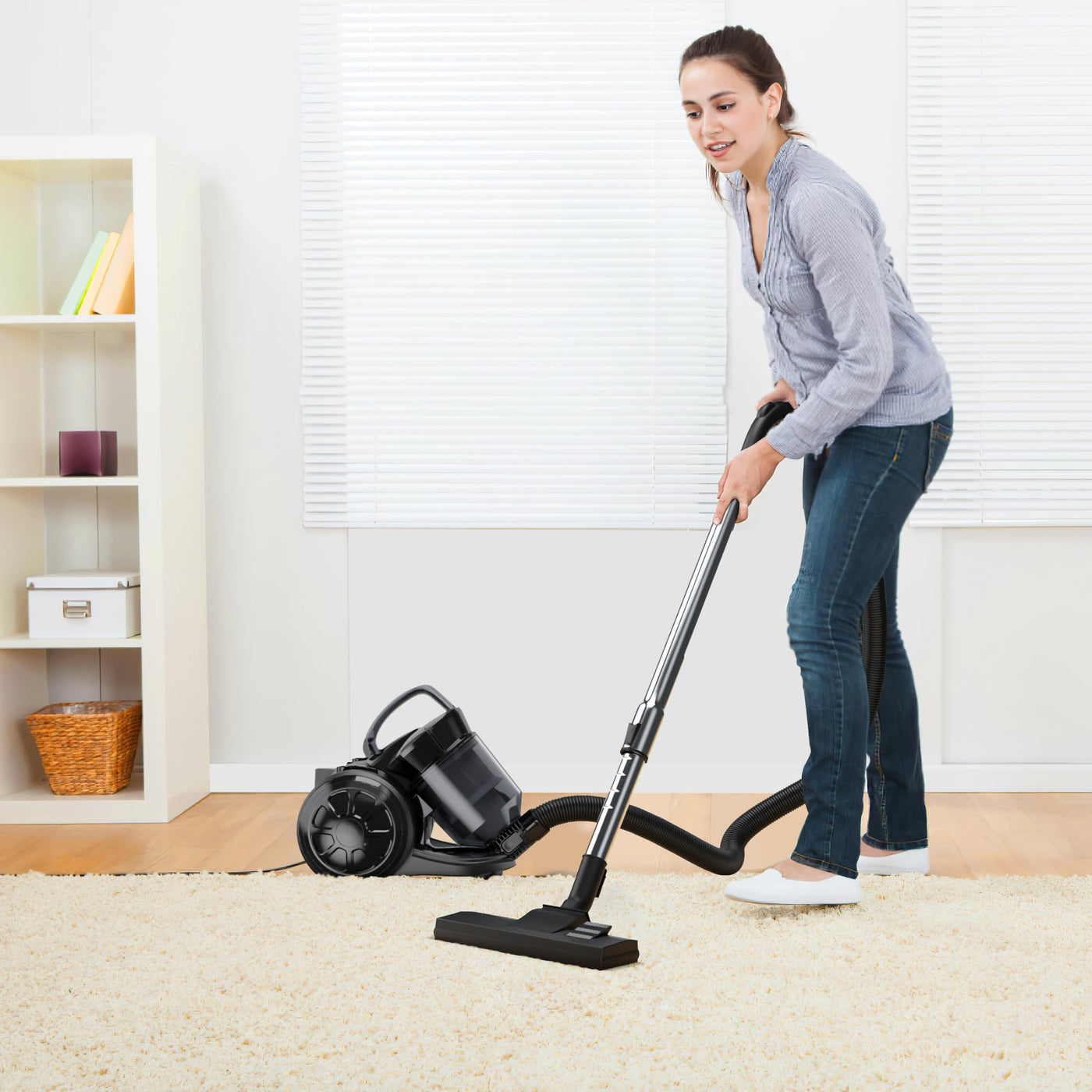 Tisoutec Beutelloser Staubsauger ohne Beutel,900W Staubsauger|70dB|Bodenstaubsauger|HEPA Filter Bodendüse für Parkett,Teppich,Fliesen,leistungsstarker Staubsauger mit 5m Kabel=13m Aktionsradius 2,2L