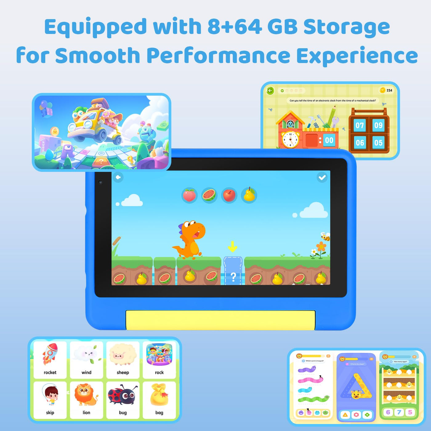 Ainmel Kinder Tablet 7 Zoll, Android 13 Quad Core, 8GB RAM+64GB ROM+128GB erweiterbar, Wi-Fi, Bluetooth, Type-C, Kids Tablet, Blau