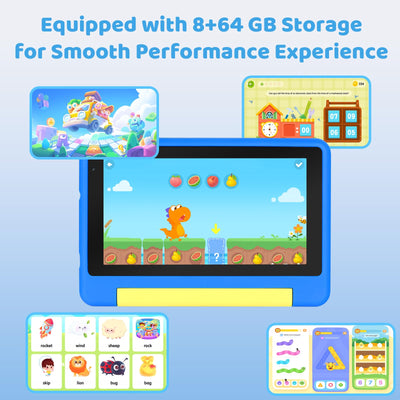 Ainmel Kinder Tablet 7 Zoll, Android 13 Quad Core, 8GB RAM+64GB ROM+128GB erweiterbar, Wi-Fi, Bluetooth, Type-C, Kids Tablet, Blau