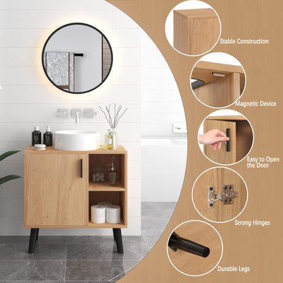 EUGAD Waschbeckenunterschrank mit Tür, Badezimmerschrank mit 2 offenen Ablagen, Schrank im Badezimmer, Unterschrank freistehend, Waschtischunterschrank