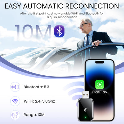 AIZEO Wireless CarPlay Adapter, Superschnelle Upgrade von Wired auf Wireless, Plug und Play, Mini & Stabiler, kompatibel mit iPhone iOS 10+ & Autos mit Wired CarPlay, Black