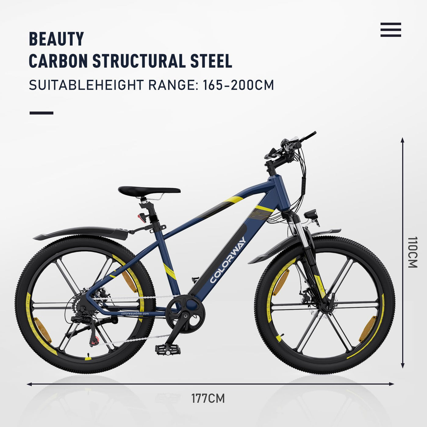COLORWAY E Bike Herren Damen Elektrofahrräder 26 x 2,35 Zoll 250W Motor 36V 12Ah herausnehmbarer Akku EBike, Höchstgeschwindigkeit 25 km/h, E Mountainbike Ausdauer 35-90KM