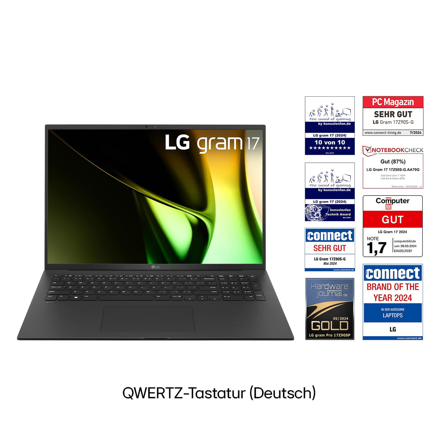 2024 LG gram 17 Zoll Notebook - 1350g Intel Core Ultra7 Laptop (16GB RAM, 1TB Dual SSD, 21,5h Akkulaufzeit, IPS Panel Anti-Glare Display, Win 11 Home) - Schwarz