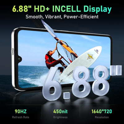 OUKITEL C59 Smartphone Ohne Vertrag Android 15, 10000mAh Handy Ohne Vertrag, 6.88 Zoll 90Hz Simlockfreie Handys, 16GB+128GB, 120LM Taschenlampe, 13MP+5MP Kamera, Dual 4G SIM/Fingerabdruck/OTG/Face ID