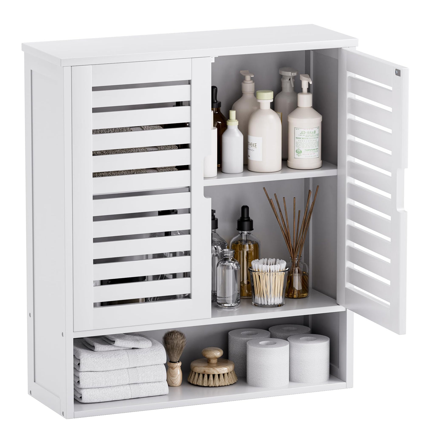SMIBUY Badezimmerschrank Wandmontage, Bambus über der Toilette Lagerung Veranstalter, Platz sparende Medizin Schrank mit 2 Türen und verstellbaren Regalen (Weiß)