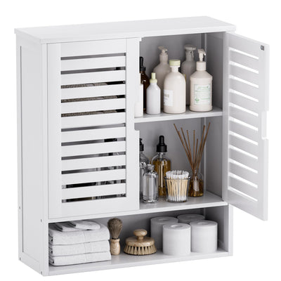 SMIBUY Badezimmerschrank Wandmontage, Bambus über der Toilette Lagerung Veranstalter, Platz sparende Medizin Schrank mit 2 Türen und verstellbaren Regalen (Weiß)