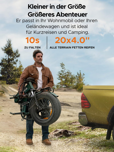 ENGWE E Bike Herren Klapprad Elektrofahrrad mit 20x4.0 Zoll Fat Tire,16Ah Herausnehmbarer Akku Lange Reichweite bis 150KM/110KM, Vollfederung, 8-Gang, Engine Pro/Engine Pro 2.0