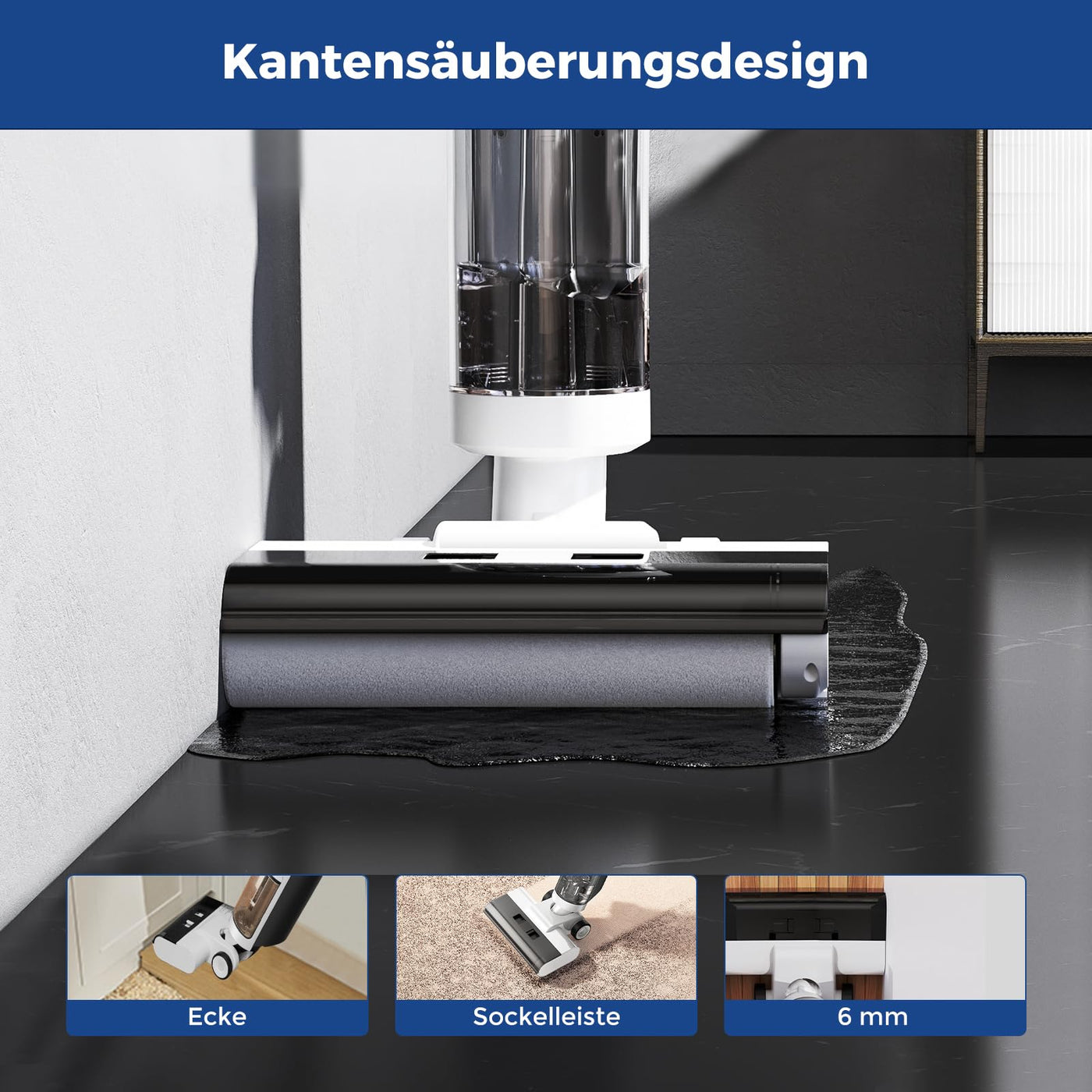 JONR ED12 Nass Trockensauger Akku, Kabelloser Nass Trocken Staubsauger Saugwischer Akku, Kantenreinigungsbürste 6mm, Selbstreinigung, 850mL Wassertank, Anti-Verwirrungs-Haar für Hartböden, Tierhaare