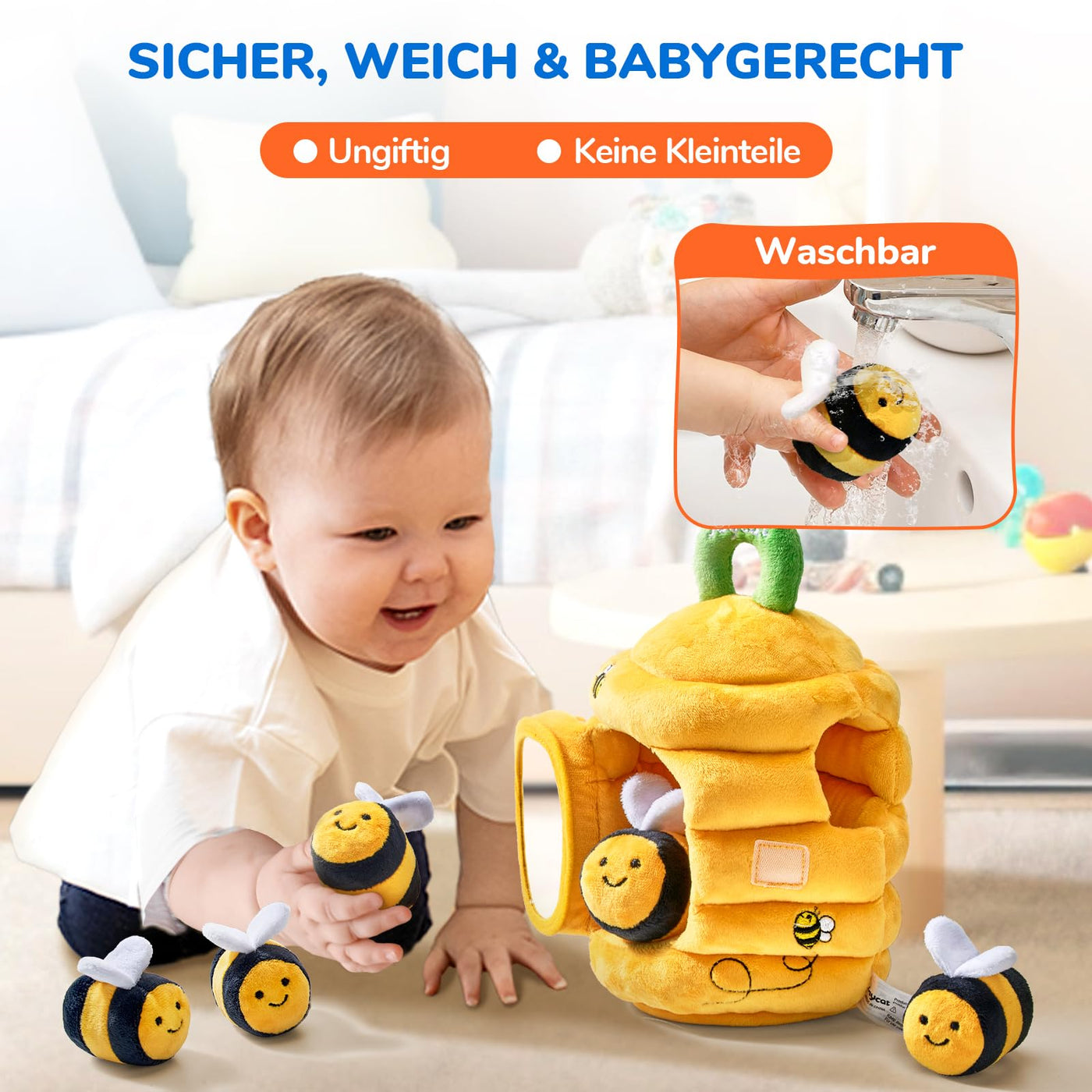 JoyCat Baby Spielzeug 6-12 Monate, Baby Bienenstock mit 5 Bienen Sensorik Spielzeug, Rassel, Spiegel, Montessori BabySpielzeug, Motorikspielzeug Geschenke für Kinder 1 2 Jahre
