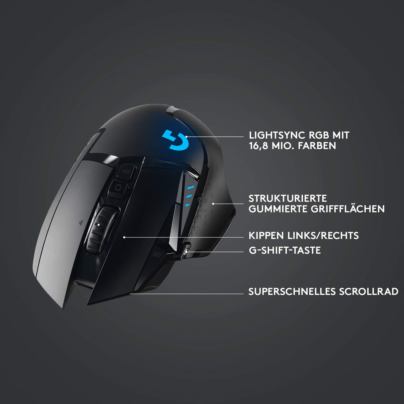 Logitech G502 LIGHTSPEED kabellose Gaming-Maus mit HERO 25K DPI Sensor, Wireless Verbindung, USB-Anschluss, RGB-Beleuchtung, Gewichtstuning, POWERPLAY-kompatibel, PC/Mac - Schwarz