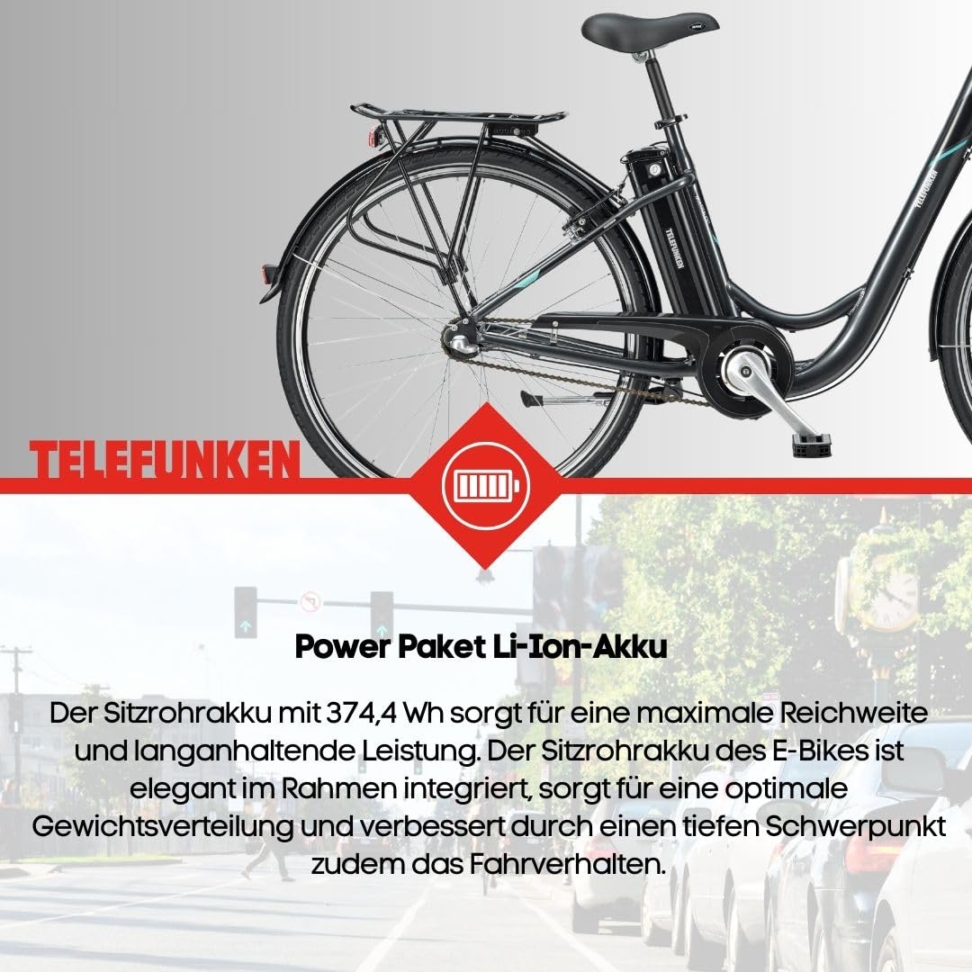 TELEFUNKEN E-Bike Damen 28 Zoll Elektrofahrrad - 3-Gang Nabenschaltung mit Rücktritt, Pedelec Citybike Alu mit Fahrradkorb, Frontmotor 250W /10,4Ah / 36V Sitzrohrakku, RC830 Multitalent