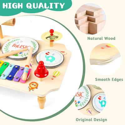 LZDMY Schlagzeug Kinder, 11-in-1 Trommel Musikinstrumente für Kinder ab 1 2 3 Jahr mit Xylophon, Kinderspielzeug Holzspielzeug für Ostern Weihnacht Geschenk Junge Mädchen