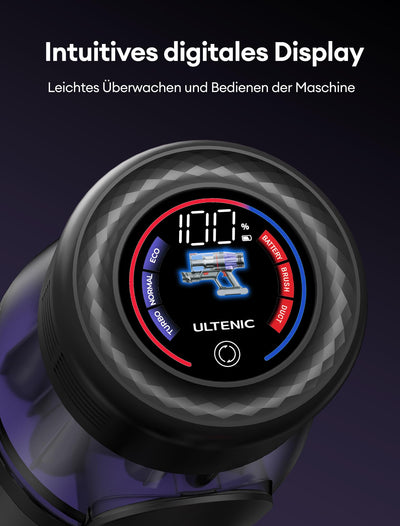Ultenic U16 Flex Akku Staubsauger Kabellos 550W/45 Kpa, 60 Min Laufzeit Akkustaubsauger mit Touchscreen und Faltrohr, Wandmontierte Ladestation Grün Licht, Anti Tangle für Hartböden Teppich Tierhaare