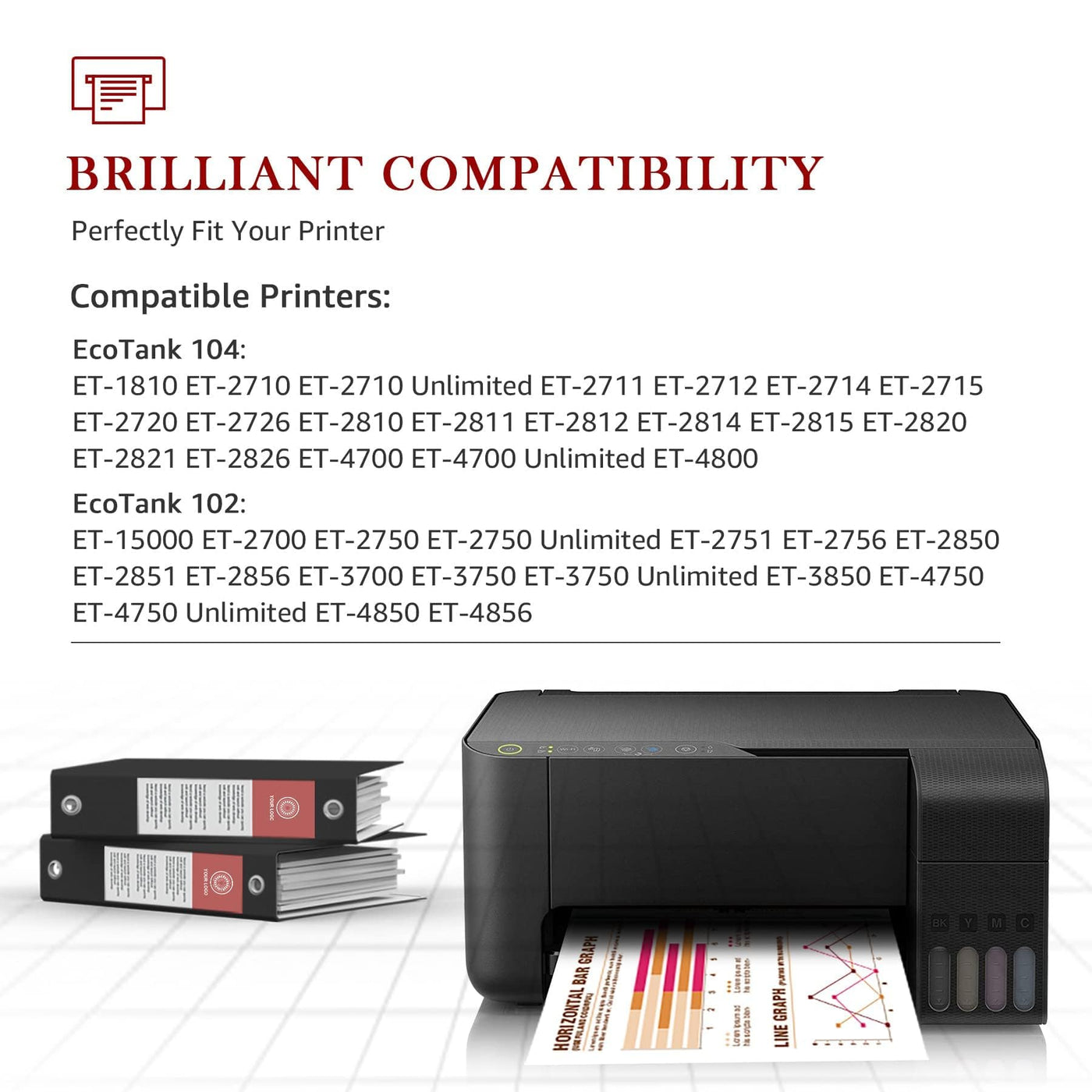 Toner Kingdom 102 Tinte Multipack 104 Tinte Kompatibel für Epson 104 Ecotank 4-Colour Multipack für Epson ET-2720 ET-2710 ET-2715 ET-2820 für Epson 102 EcoTank ET-2750 ET-2850 ET-4750 ET-2856 ET-4850