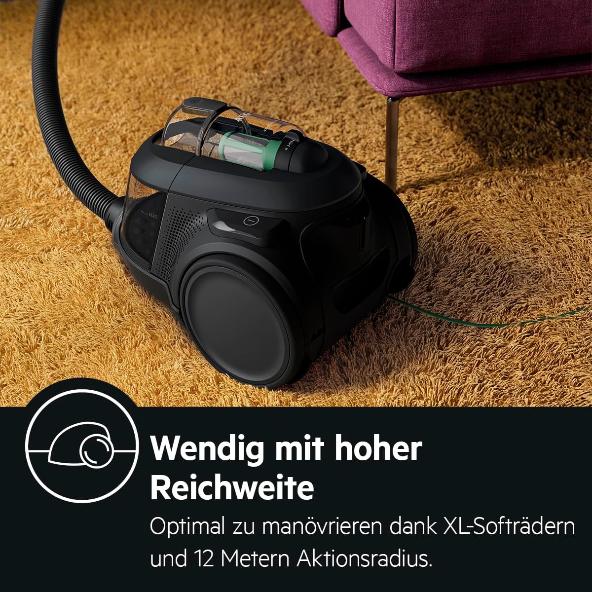AEG CLEAN 6000 ÖKO AL61C2ÖKO Staubsauger beutellos / ETM Testsieger (SEHR GUT) / 60 % Recyclingmaterial / 550 W / Zusatzdüsen / Softräder / 74 dB(A) / 12m Aktionsradius / 1,6L Staubbehälter / Schwarz