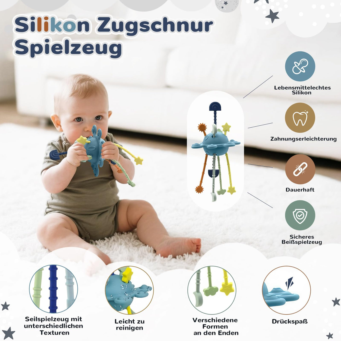Almaxi Baby Spielzeug ab 6 Monate,5 in 1 Montessori Spielzeug Baby,Motorikspielzeug mit Formensortier- und Stapelspielzeug,Xylophon,Silikon Zugschnur Spielzeug,Stapelbecher,Geschenk Junge Mädchen