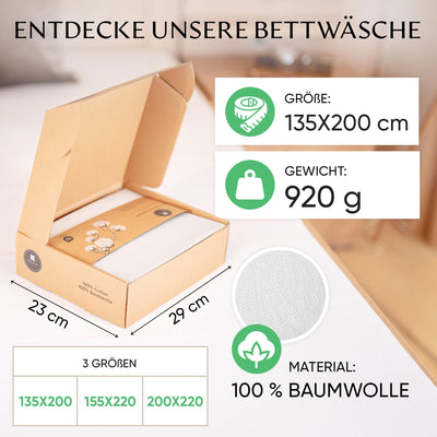 Rosentahl Baumwoll-Bettwäsche-Set atmungsaktiv Deckenbezug & Kissenbezug - Allergikerfreundlich, sorgt für erholsamen Schlaf ohne Hautirritationen - Bettbezug, Bettdeckenbezug,(Weiß, 200x220cm) 3tlg