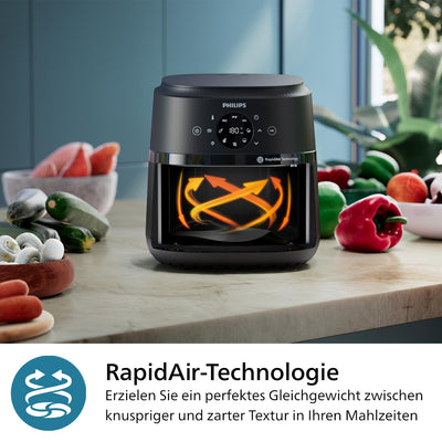 Philips Airfryer 2000 Serie – 13 Zubereitungsmöglichkeiten, 6,2l Fassungsvermögen, kompaktes Design mit Kochfenster, RapidAir-Technologie, 90% weniger Fett, leicht zu reinigen (NA230/00)