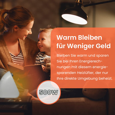 Pro Breeze™ 500W Mini-Keramik-Heizlüfter für den Arbeitsplatz oder Schreibtisch - PTC-Keramik Compact Heizgerät - Weiß