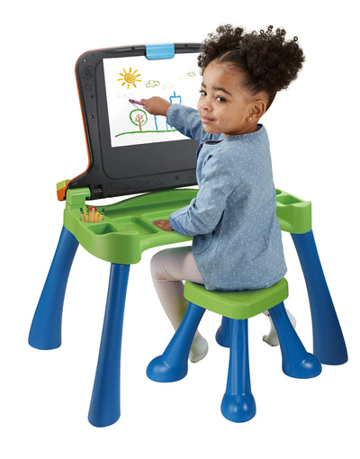Vtech 5-in-1 Magischer Schreibtisch – Interaktiver Kinderschreibtisch inkl. Hocker – Mit Kreidetafel, Staffelei, Schreibfeld und Projektor – Für Kinder von 3-6 Jahren