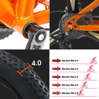 MEVZHH 26 Zoll Mountainfür Jungen, Mädchen, Hardtail, Scheibenbremsen, Männerd Frauen, Erwachsene Fett Reifen Mountainbike, Kohlenstoffstastrand Schnee Outdoor, Weiß 5 Gesprochen, 24 Geschwindigkeit