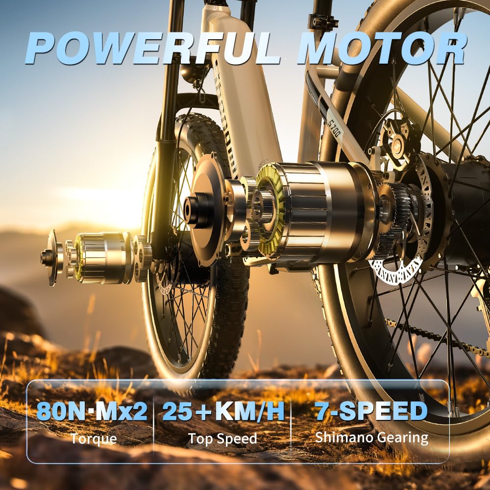 Shengmilo E Bike Elektrofahrrad Herren Damen 26'' E-Mountainbike E-Bike 48V17.5Ah Akku 7 Gang Schaltwerk Elektrisches Fahrrad mit Bafang motor Fat Tire hydraulische Scheibenbremsen Hinter Gepäckträger