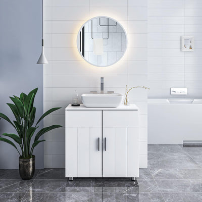 EUGAD Waschbeckenunterschrank,Unterschrank, Waschtischunterschrank, Badezimmerschrank mit 2 Türen,Verstellbarer Trennwand, Metallscharnieren, Landhausstil Weiß 60x60x30 cm