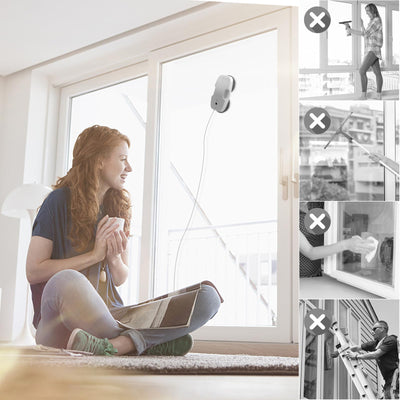 HUTT DDC55 Fensterputzroboter, Fensterputzer Elektrisch, Automatischer Fensterroboter, Fensterreiniger Roboter Fernbedienun, für Innenaußenfenster, Glas, Fliesen, 12x Stück Lappen