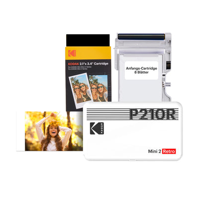 Kodak Mini 2 Retro Mobiler Fotodrucker für Smartphone, Mini Drucker mit Bluetooth, 5,3×8,6 Zentimeter, 38 Blat Bundle, Weiß