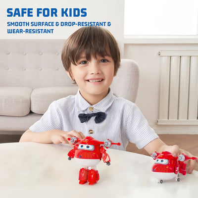 Super Wings 5" Transforming Characters 2-Pack Transforming Supercharged Jett + Tino, Transformer Spielzeug für 3+ Jahre Alten Jungen Mädchen, Rot