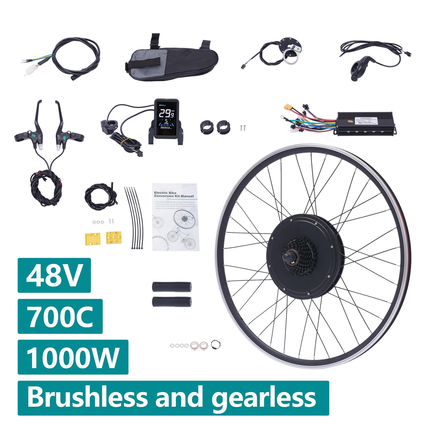 48V 1000w Ebike Umbausatz,28 Zoll 29 Zoll Hinterrad/Vorderrad Umbausatz Kit,Elektrofahrrad Umbausatz Ebike Conversion Kit mit LCD Display,Integriertem Controller,PAS (Hinterrad, 48V 1000W)