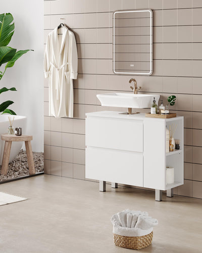 KIMENICH Waschbeckenunterschrank, Badezimmerschrank mit 2 großen Schubladen, Transformierbarer Unterschrank, Verstellbare Ablage, Viel Stauraum, 80 * 30 * 66cm, Weiß