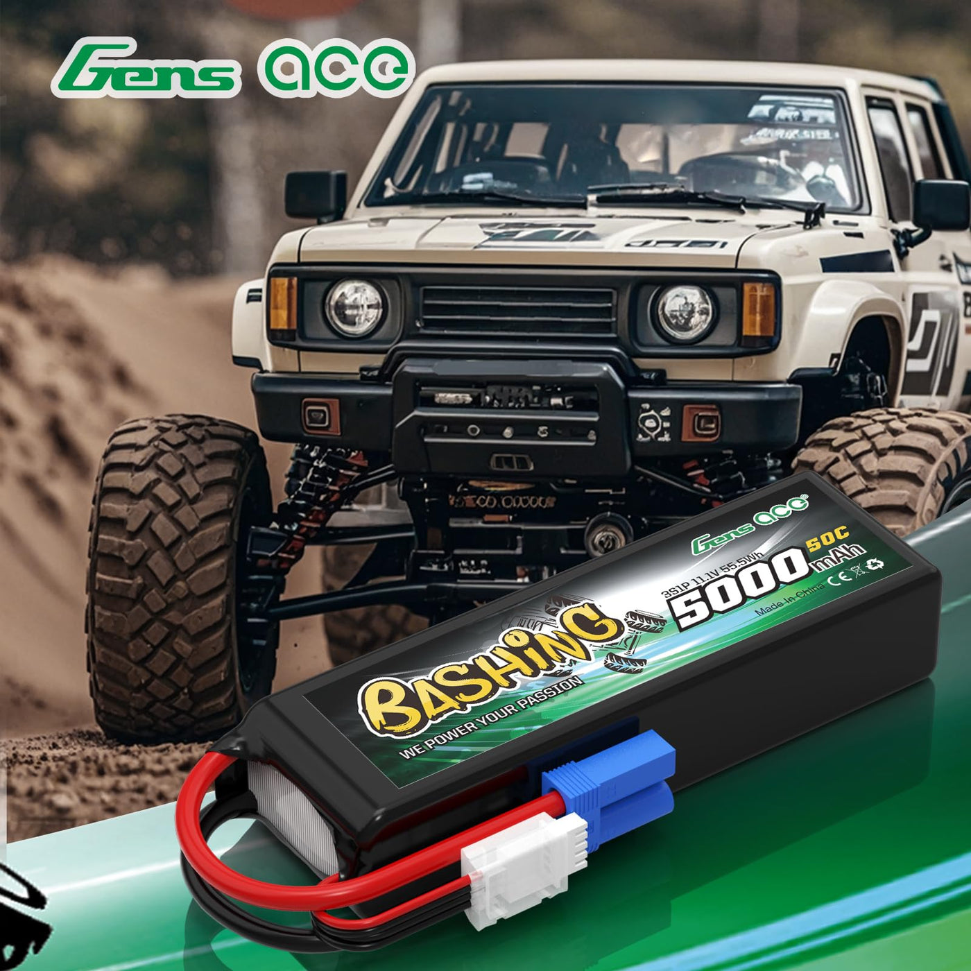Gens ace 3S Lipo 5000mAh 11.1V 3S1P 50C Bashing Lipo Akku mit EC5 Stecker für die meisten RC-Autos im Maßstab 1/8, 1/10