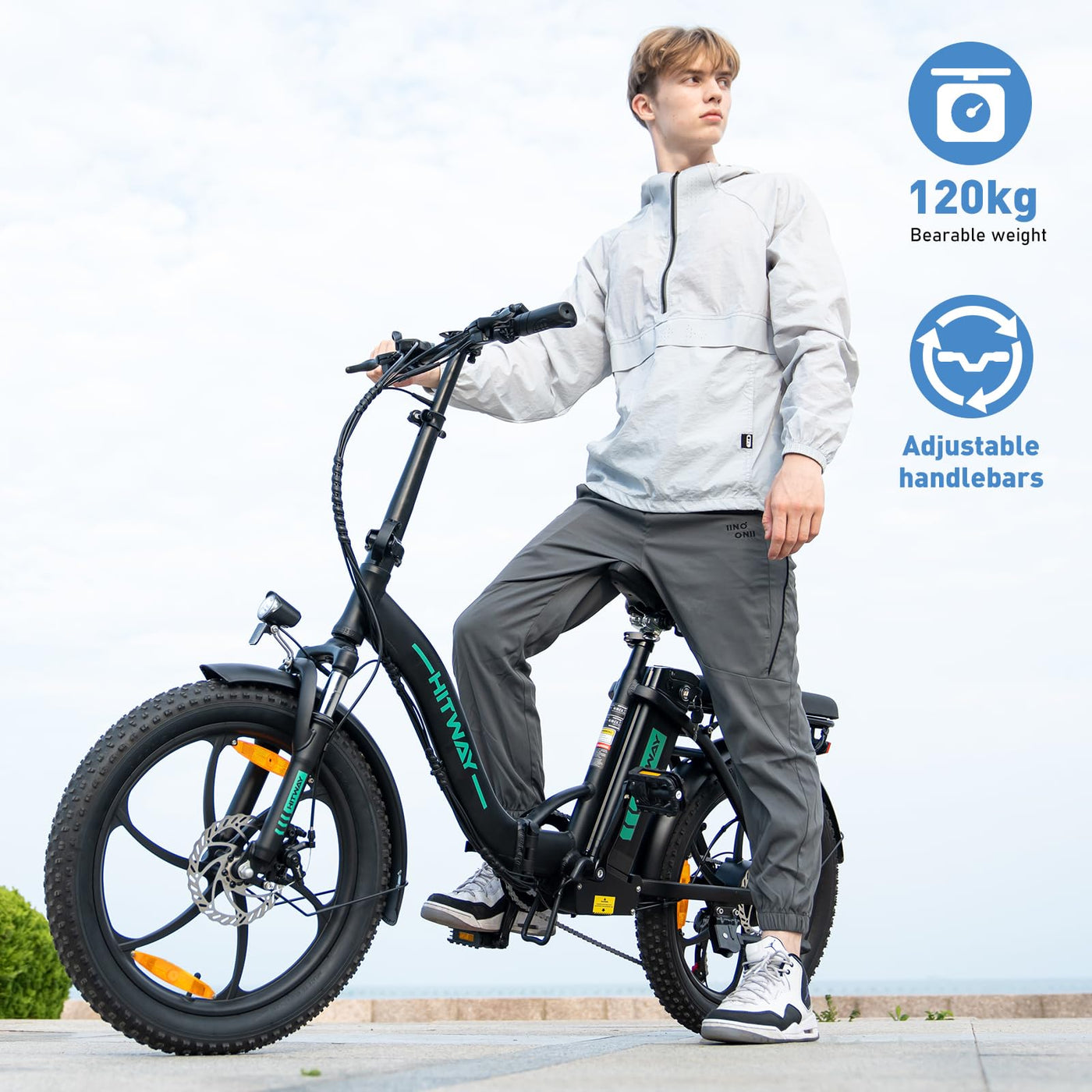 HITWAY E Bike Elektrofahrrad E-Fahrrad 20 Zoll Fat Tire faltbares Elektrofahrrad, 250W/36V/12 Ah Akku, Maximale Laufleistung 35–90 km