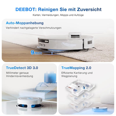 ECOVACS DEEBOT T30 PRO OMNI Saugroboter mit Wischfunktion, mit TrueEdge Moppin, Zero Tangle Bürste, 11.000 PA Saugkraft mit heißem Wasser und Smart Rewash, Farbe Silber