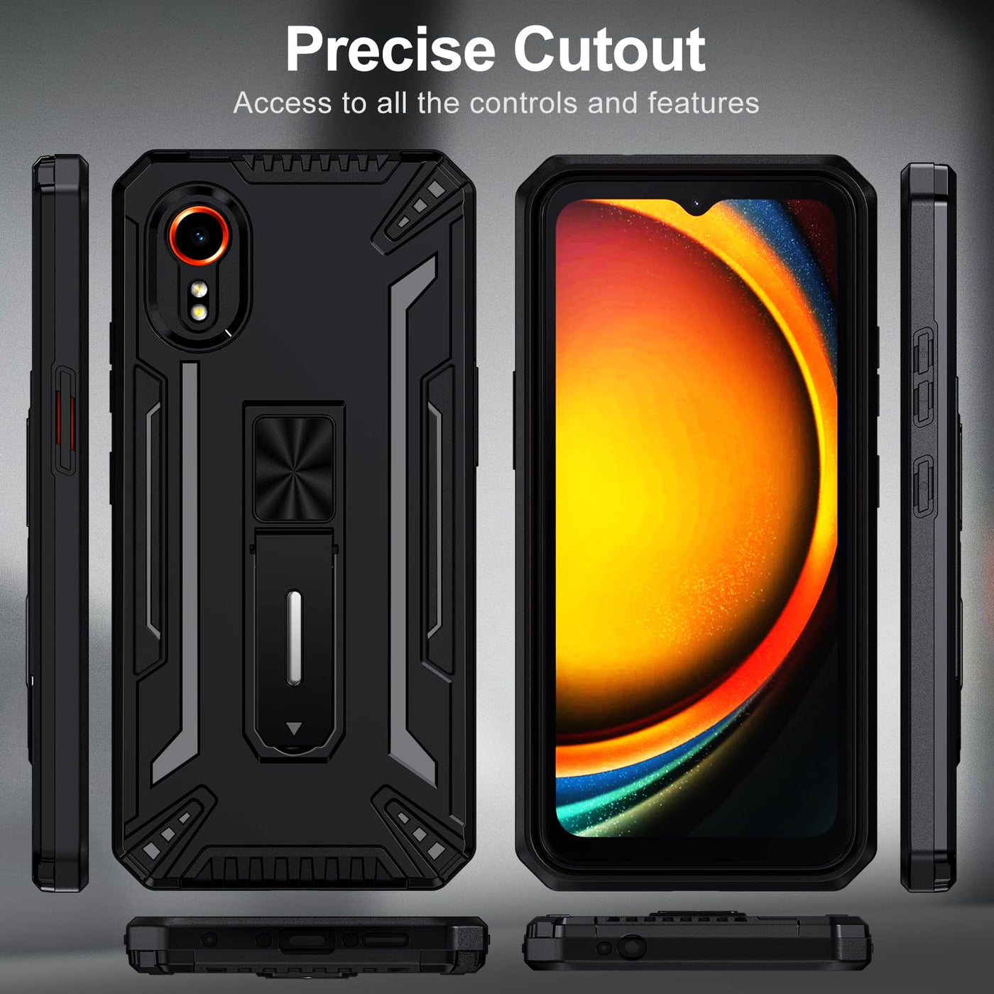 ivoler Hülle für Samsung Galaxy Xcover 7 mit Ständer und 2 Stück Panzer Schutz Glas, [Kameraschutz] [Militärischer] Stoßfest Handyhülle Kratzfest Schutzhülle Anti-Fingerabdruck Case Cover, Schwarz