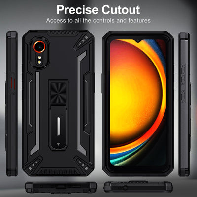 ivoler Hülle für Samsung Galaxy Xcover 7 mit Ständer und 2 Stück Panzer Schutz Glas, [Kameraschutz] [Militärischer] Stoßfest Handyhülle Kratzfest Schutzhülle Anti-Fingerabdruck Case Cover, Schwarz
