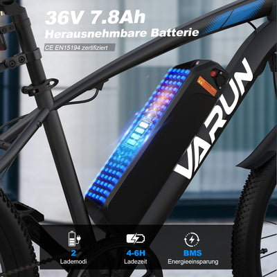 VARUN E Bike, 26"/24" E Bike Herren Damen mit 48V/36V Akku, 250W Motor, E-Mountainbike mit 21/1 Gang, 5 Modi, Aluminium Rahmen, Elektrofahrrad City Ebike mit EU-Konformes, Reichweite 50-80KM
