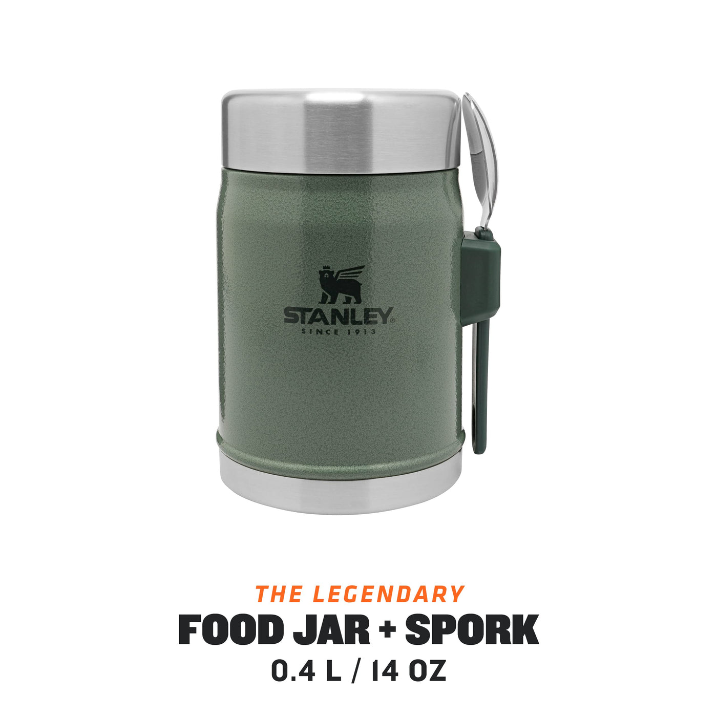 Stanley Classic Legendary Thermobehälter für Essen mit Göffel 400 ml - Hält 7 Stunden Heiß oder Kalt - Edelstahl Warmhaltebehälter Essen - BPA-Frei - Spülmaschinenfest - Hammertone Green