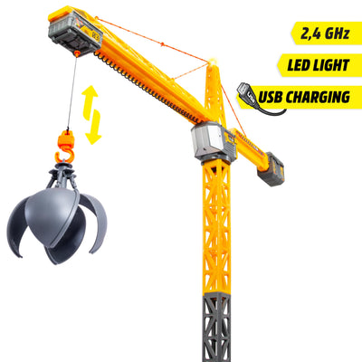 Dickie Toys - RC Titan Crane (150 cm) - Ferngesteuerter Spielzeug-Kran mit 360°-Drehung und interaktivem Zubehör, Spielkran mit Fernbedienung und Licht für Kinder ab 3 Jahre, inkl. Batterien