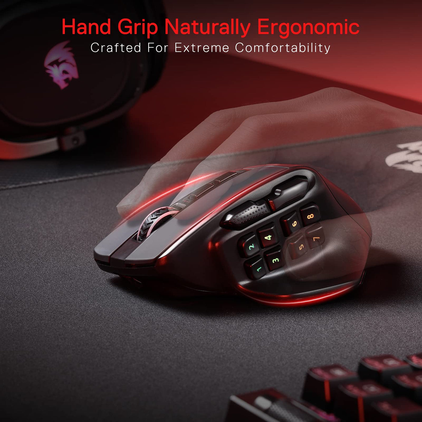Redragon M811 Pro Wireless MMO Gaming Maus, 15 Programmierbare Tasten, RGB-Maus, 10 Seitlichen Makrotasten, Software Unterstützt DIY Tastaturbelegungen & Hintergrundbeleuchtung